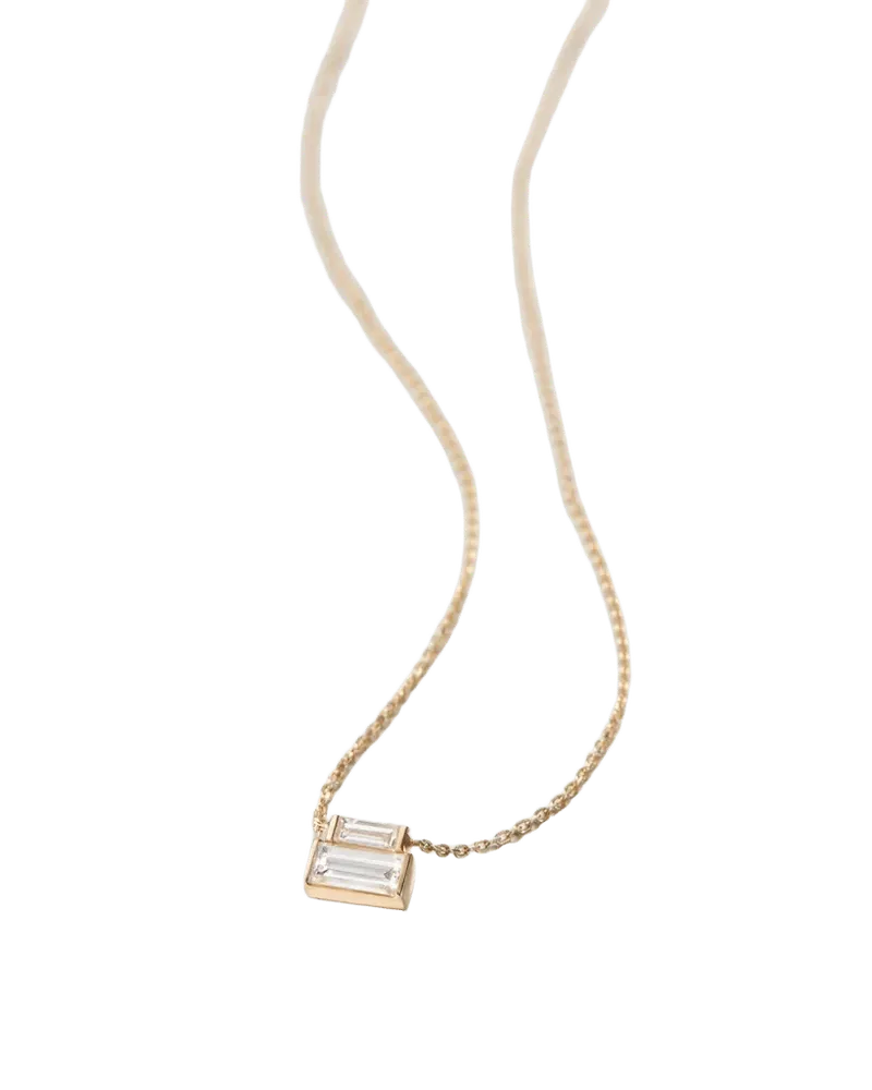 14K Stacked Baguette Diamond Necklace