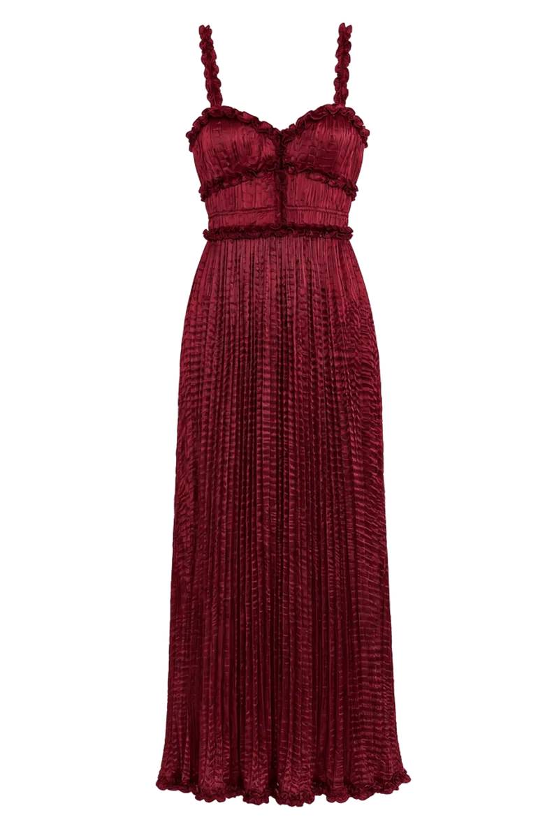 Estrella Cami Pleated Dress - Garnet