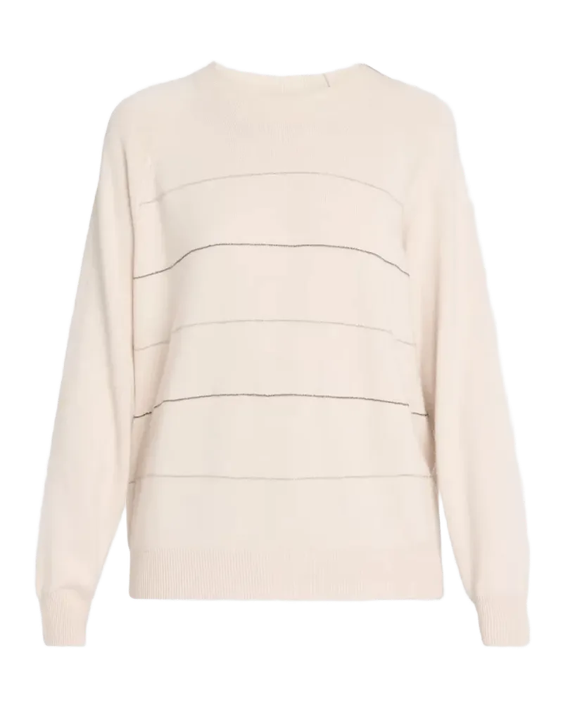 Striped Chain-Trim Crewneck Sweater