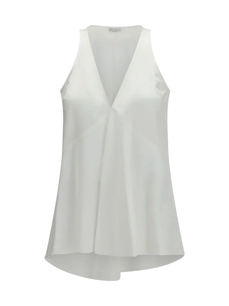Brunello Cucinelli Cotton and Silk Satin Blouse — White