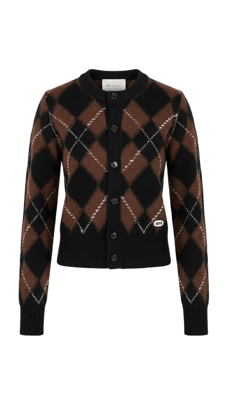 Ami Oval Patch Crewneck Cardigan