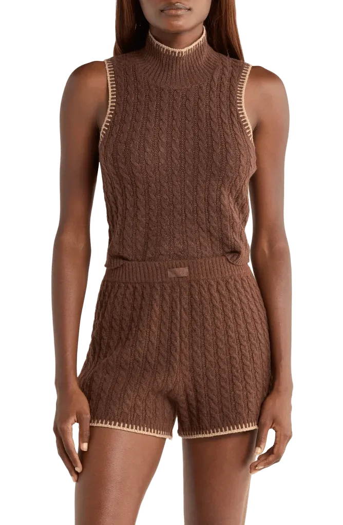 Zariah Cable Sleeveless Mock Neck Sweater