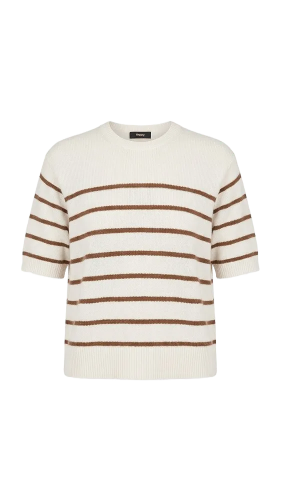 Crop Stripe Cashmere Knit Tee