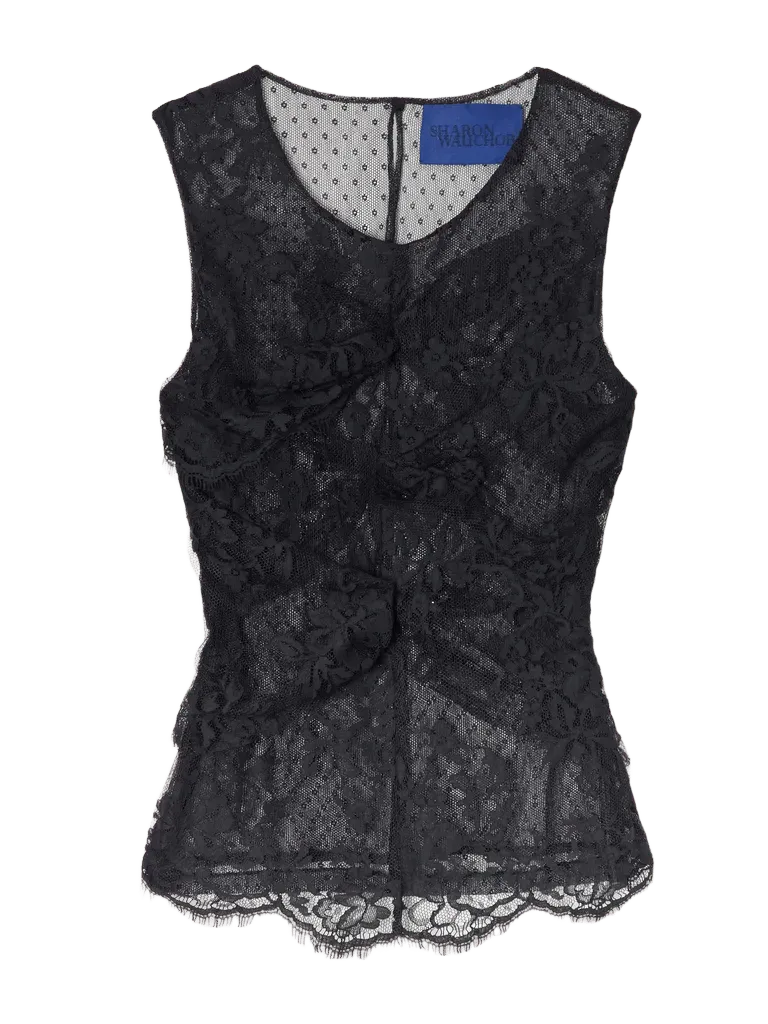 Alana gathered lace-trimmed cotton-blend point d'esprit-tulle cami