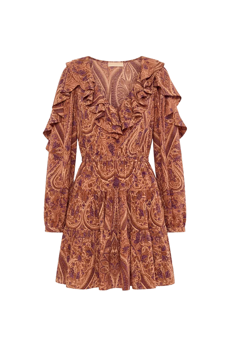 Vivi Long Sleeve Silk Mini Dress - Rosette