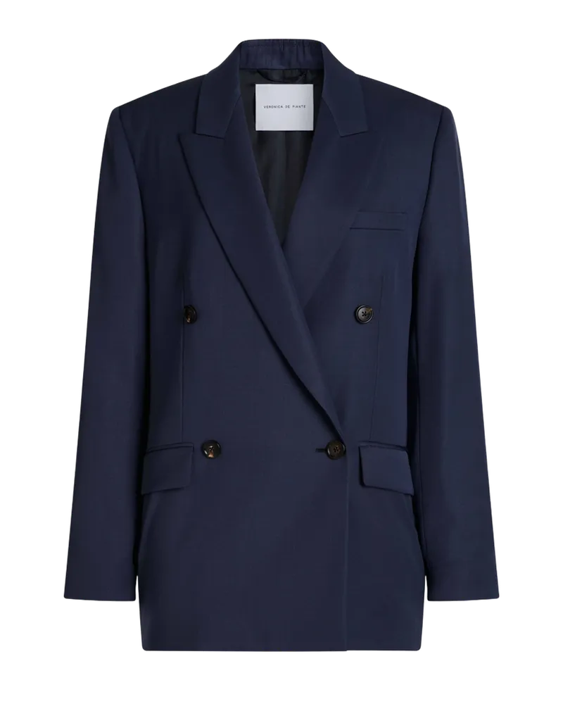 Roman Double Breasted Jacket in Wool, Petrol Blue