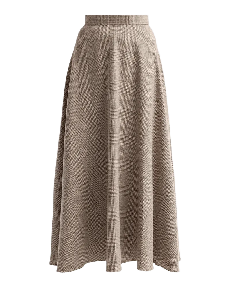 Glen Plaid Wool-Cashmere Tailored Midi Skirt