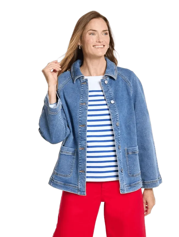 Swing Sleeve Knit Denim Jacket