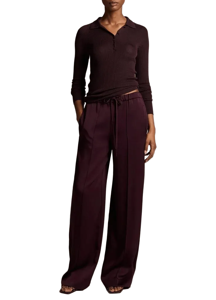 Satin Mid-Rise Drawstring Pant