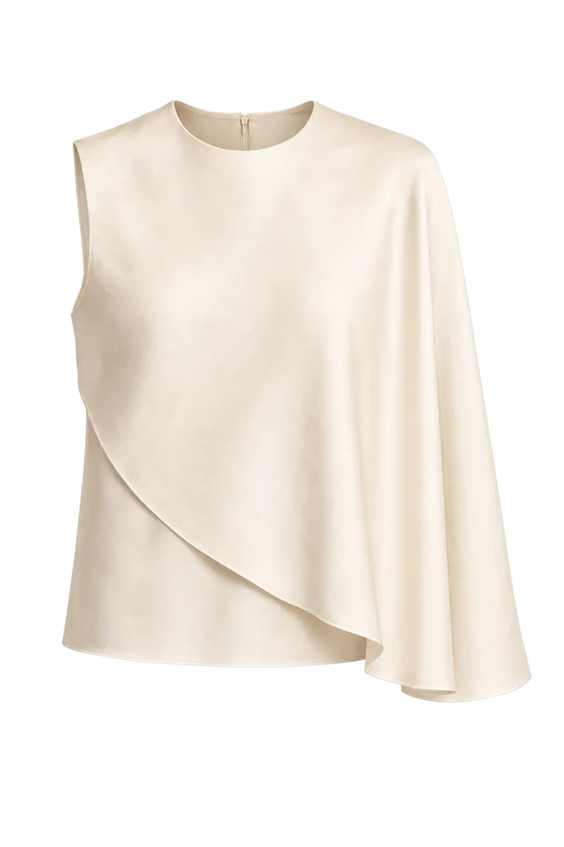 Satin Asymmetric Draped Cape Top