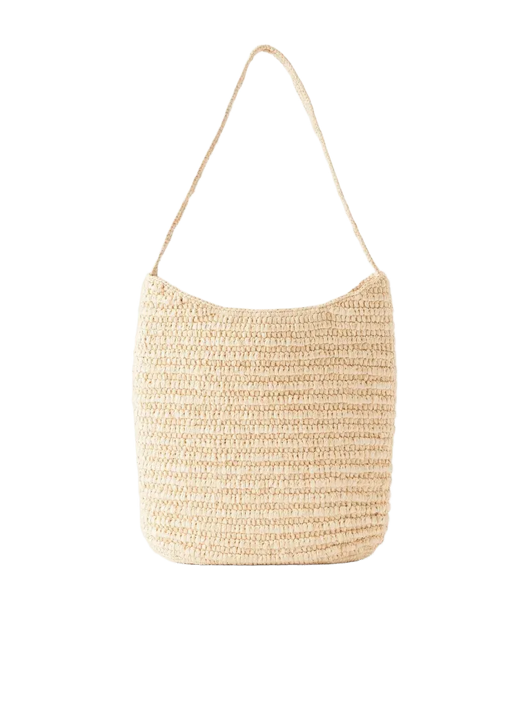 Alma leather-trimmed raffia tote
