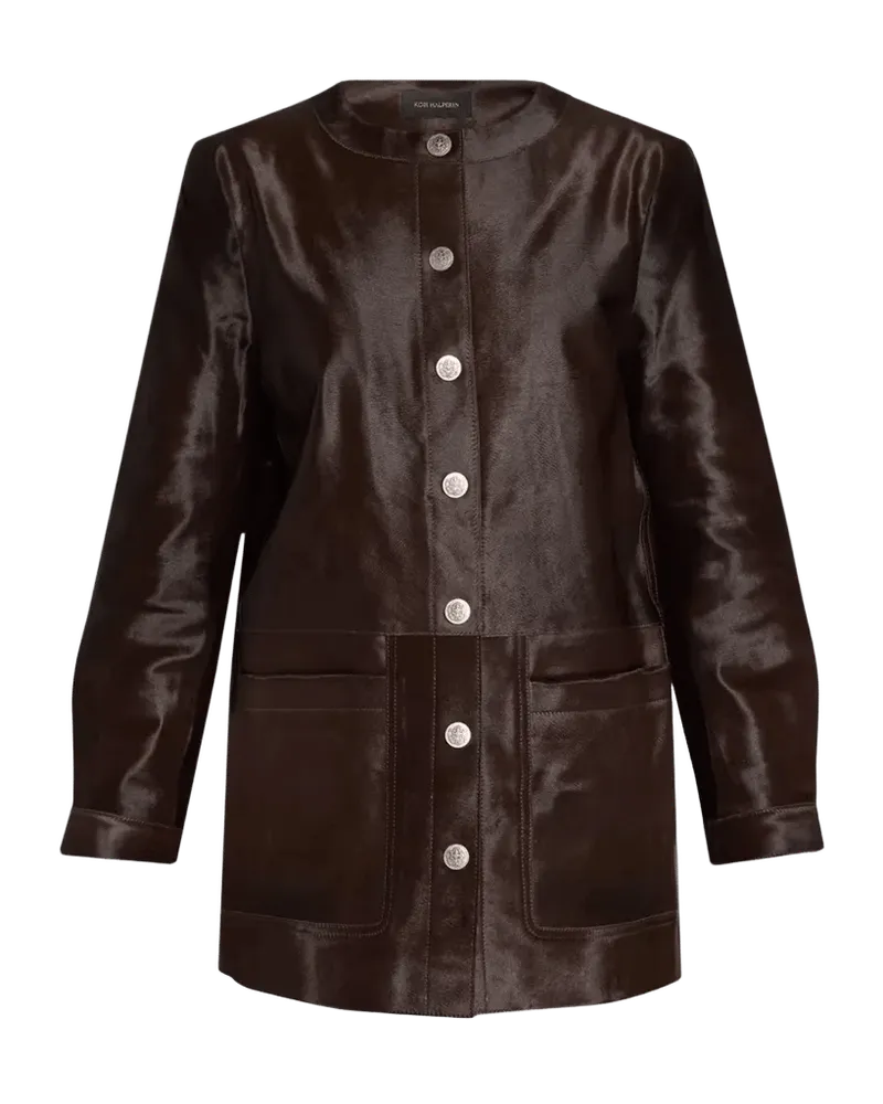 Lisa Leather & Calf Hair Button-Front Coat