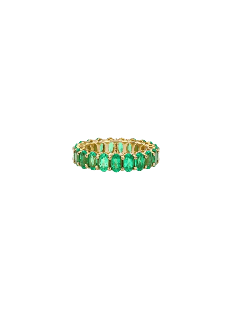 14K OVAL-CUT ETERNITY BAND IN LAB EMERALD, 14K YELLOW GOLD