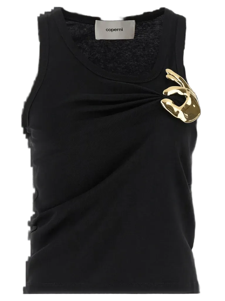 Coperni Gold-Embellished Cotton Tank Top — Black