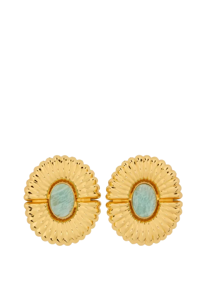 Earrings — Gold with light blue stone