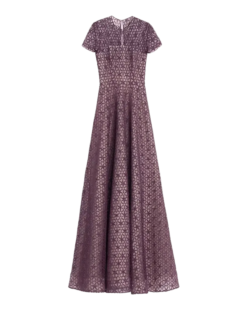 Cording Embroidered Cap-Sleeve A-Line Gown