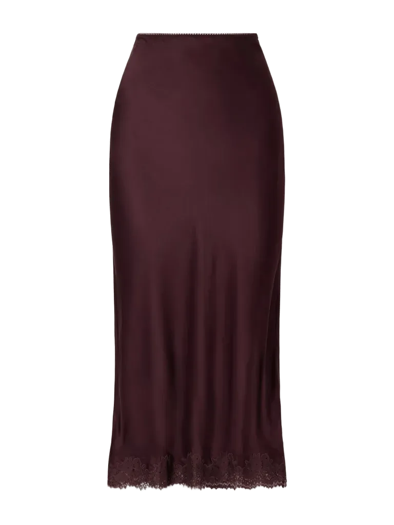 Matilde lace-trimmed satin midi skirt