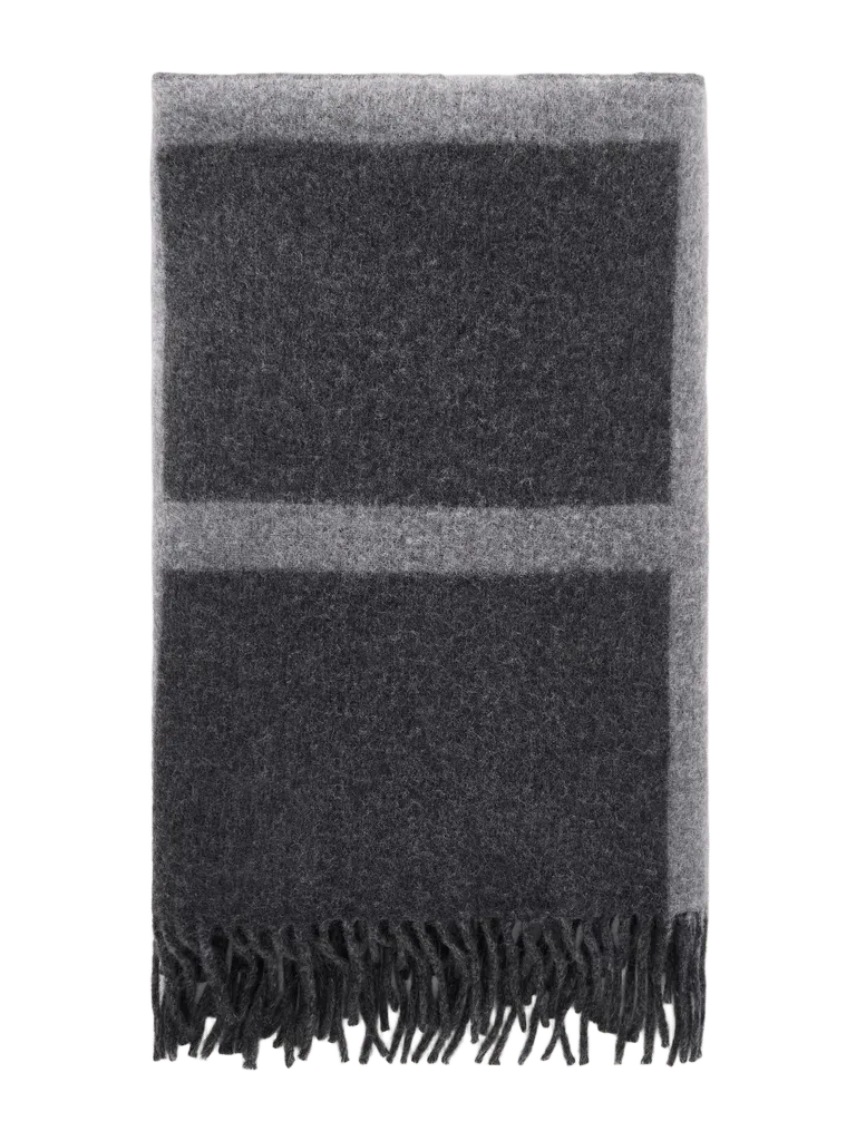 Monogram fringed brushed-wool scarf