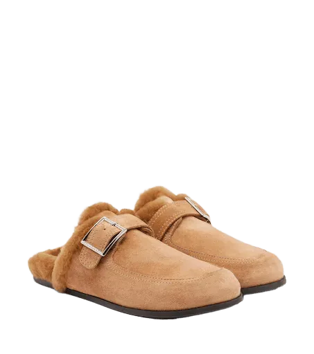 Biker shearling-lined suede mules