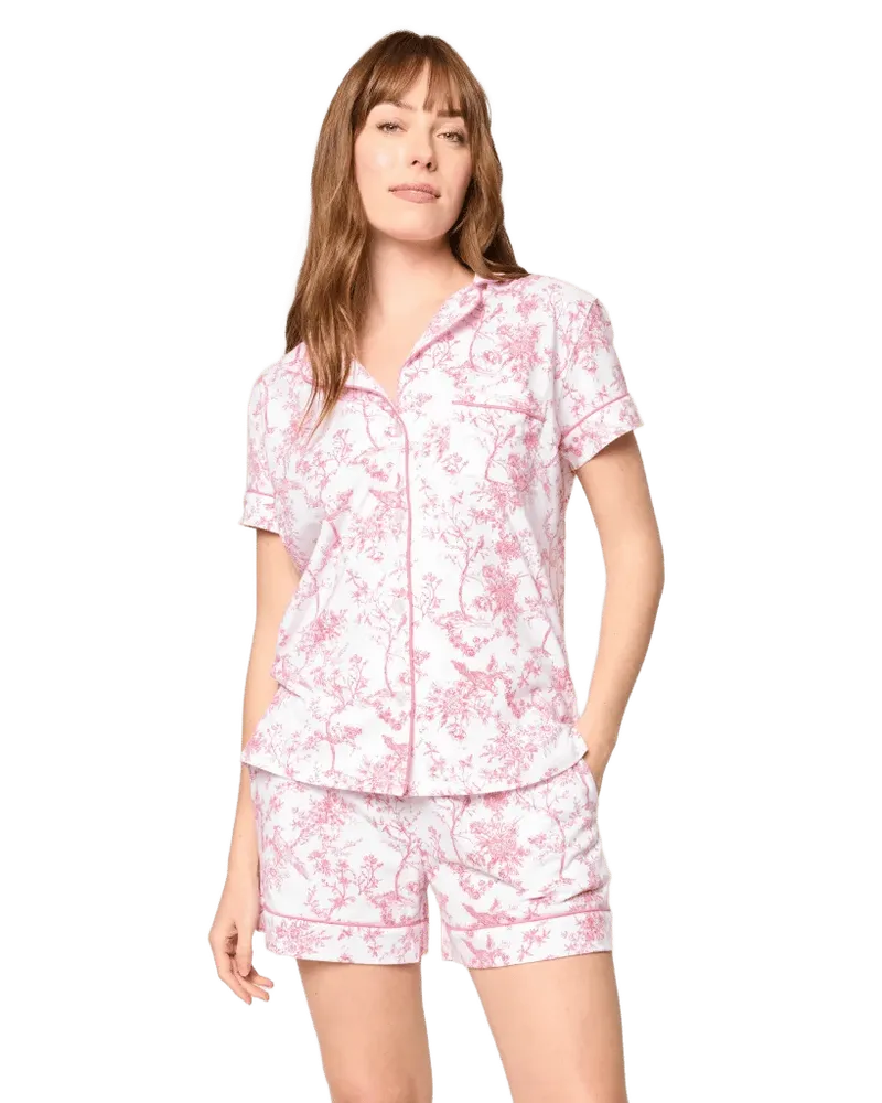 Women's Pima Short Sleeve Short Set in Pink Timeless Toile