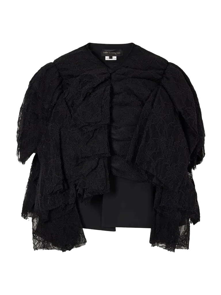 Ruffled lace and silk-blend georgette top