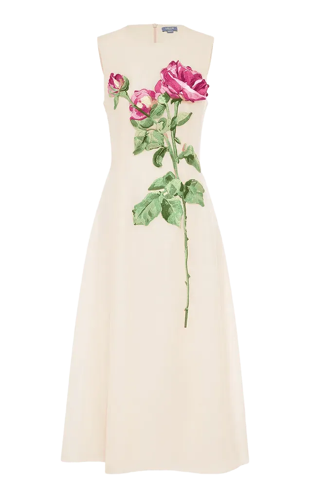 Cleo Embroidered Faille Midi Dress