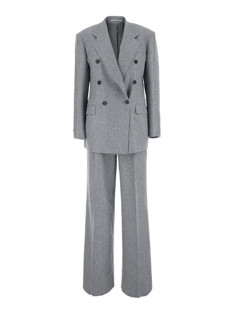Tagliatore Wool Flannel Check Pant Suit — Gray