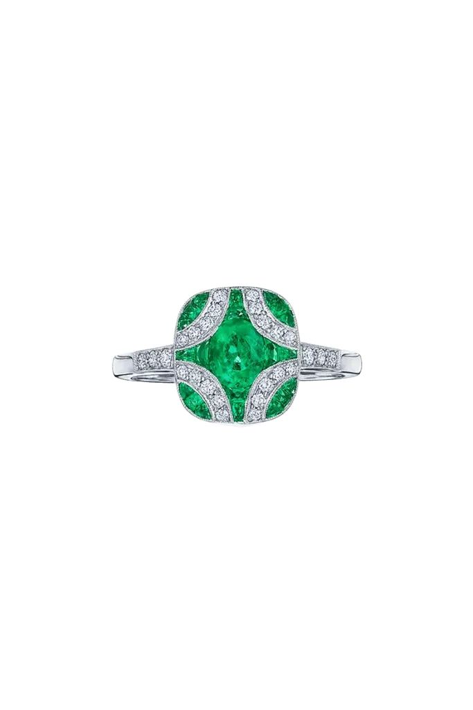 18k Gold Emerald & Diamond Ring