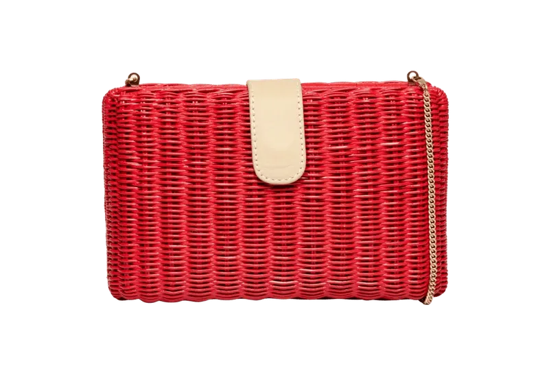 SEN Red Rattan Wicker Clutch