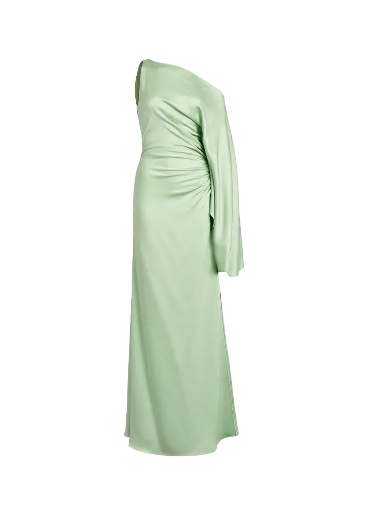Kesia One-Shoulder Ruched Satin Maxi Dress