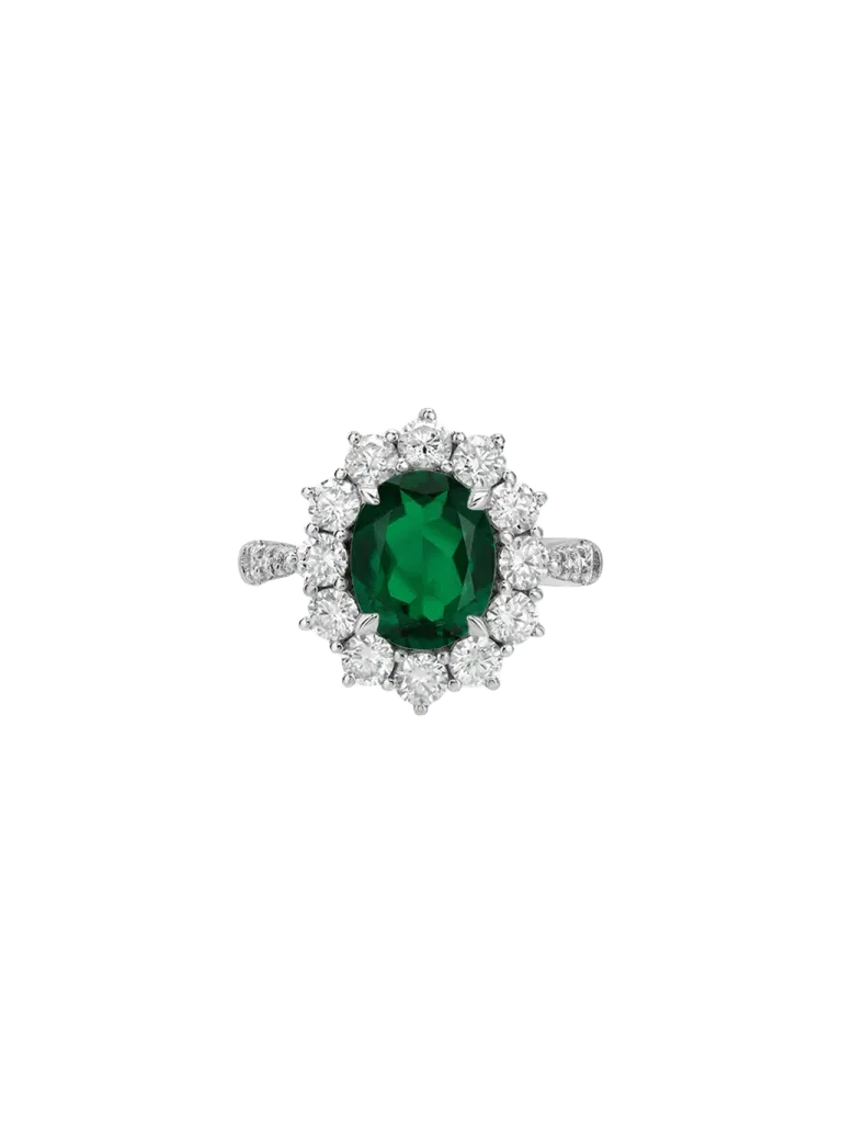 14K PETITE SPENCER RING IN DEEP LAB EMERALD AND LAB DIAMOND, 14K WHITE GOLD