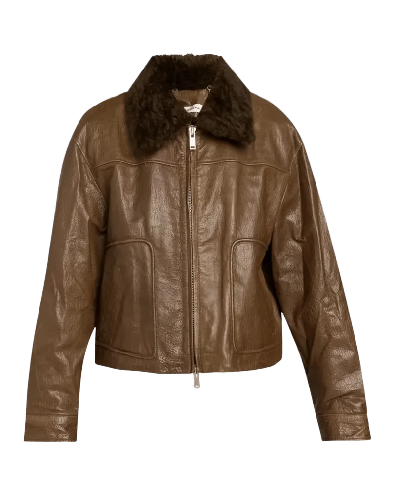 Mel Textured Leather Bomber Jacket