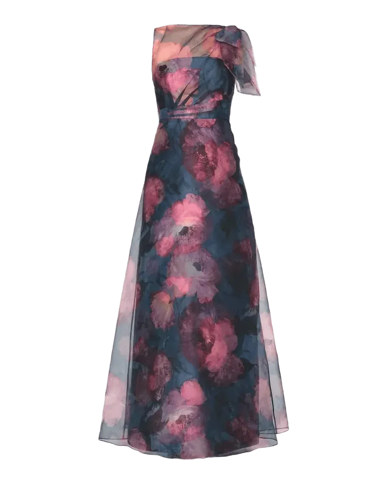 Jocelyn Poppy Print Chiffon A-Line Gown