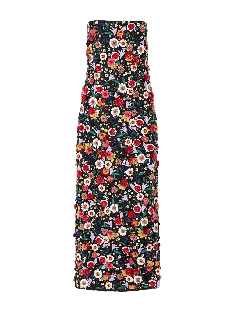Floral-embellished silk organza gown
