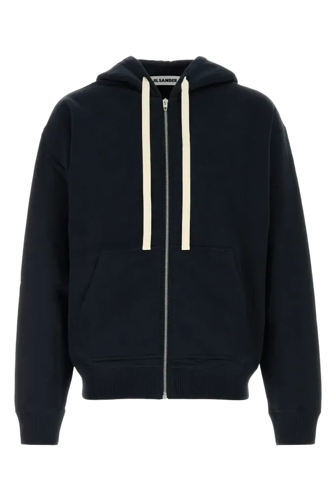 Jil Sander Zip-Up Cotton Hoodie — Black
