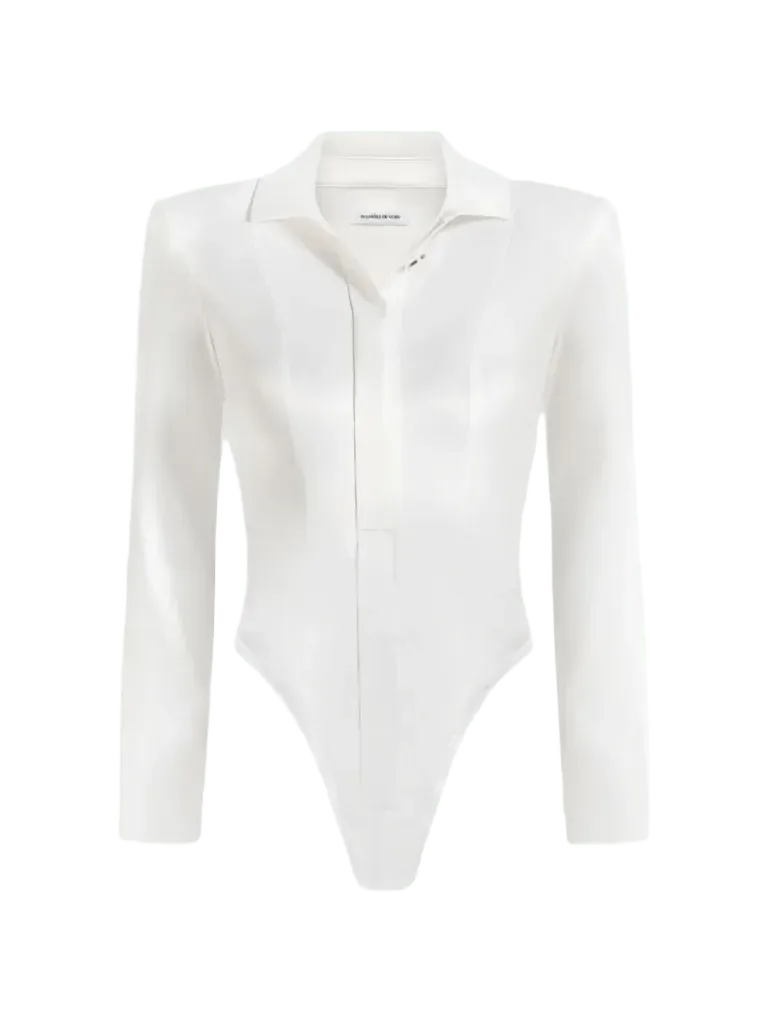 Louise wide shoulder satin shirt bodysuit