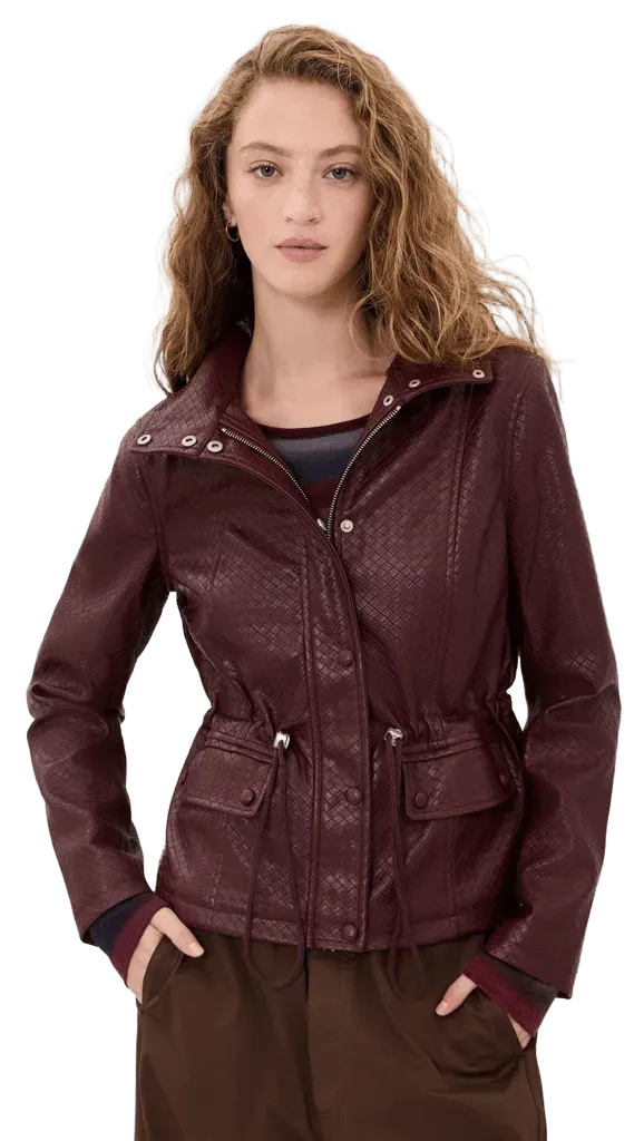 Faux-Ever Leather Basketweave Cropped Anorak
