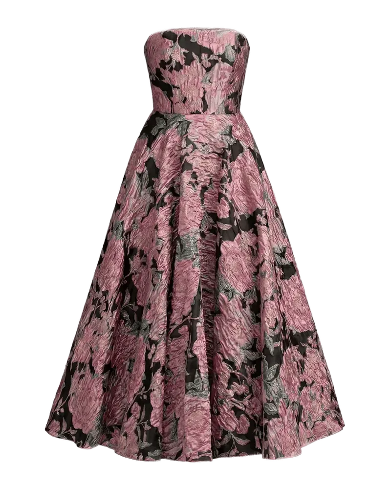 Strapless Floral Brocade Midi-Dress