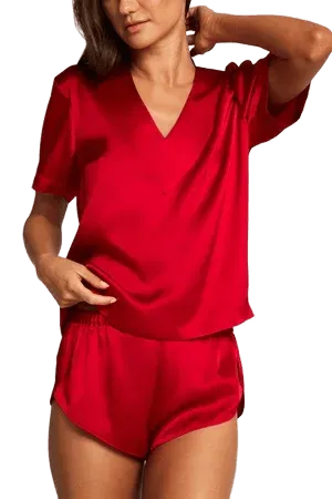 Eclipse Washable Silk V-Top in Cerise