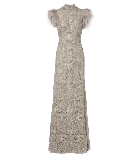 Embellished guipure lace gown