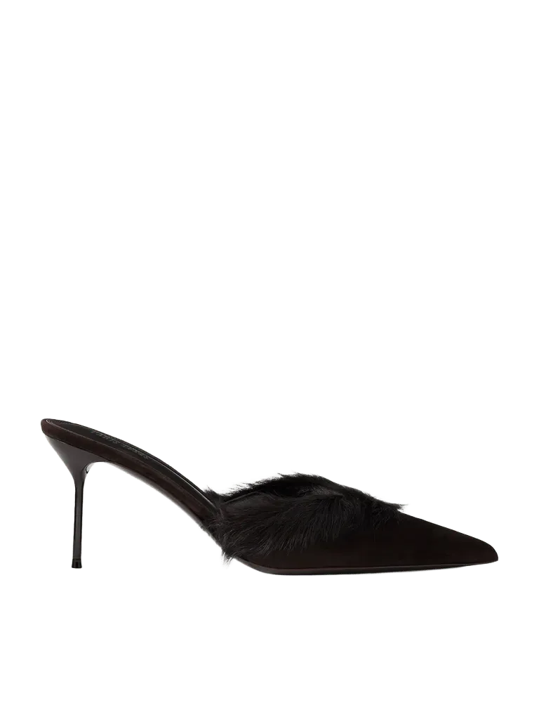 Lidia 70 calf hair-trimmed suede mules