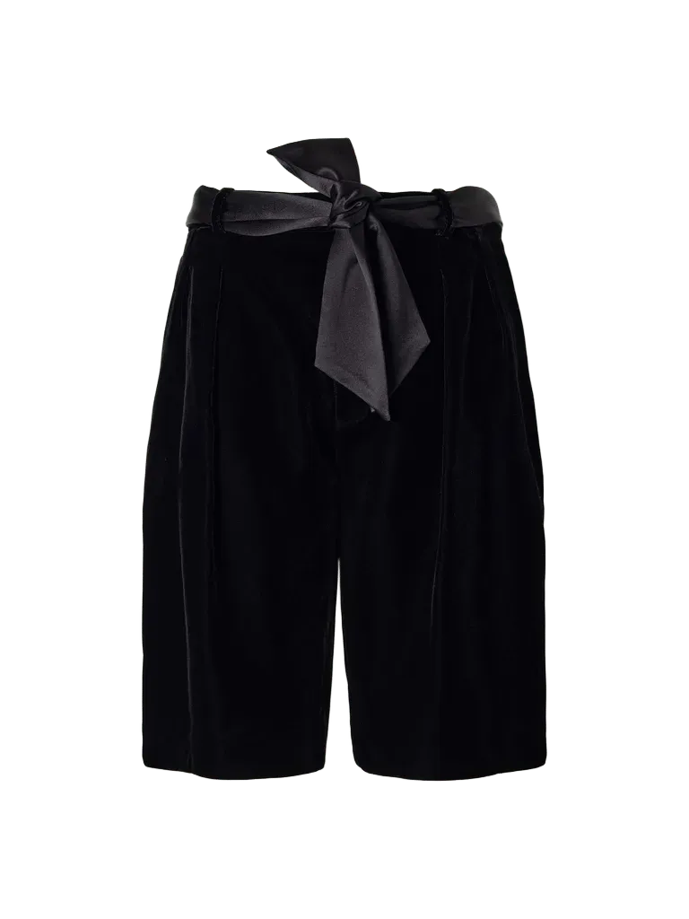 Belted silk-trimmed velvet shorts