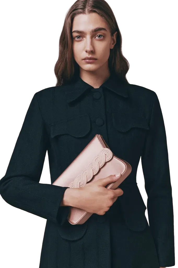 Satin clutch with braided passementerie - Blush