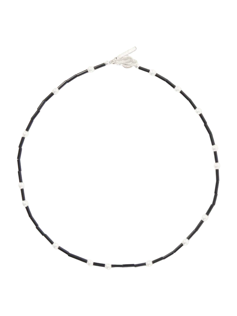 Night Sky sterling silver, pearl and onyx beaded necklace - silver - One Size