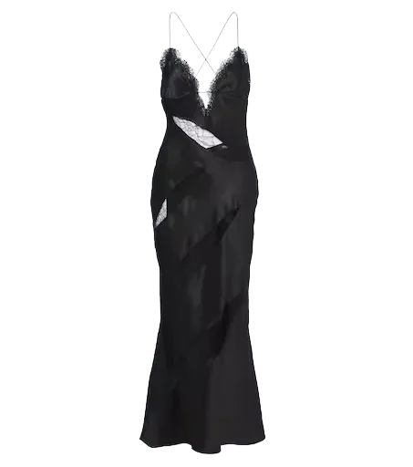 Lace-trimmed silk satin slip dress