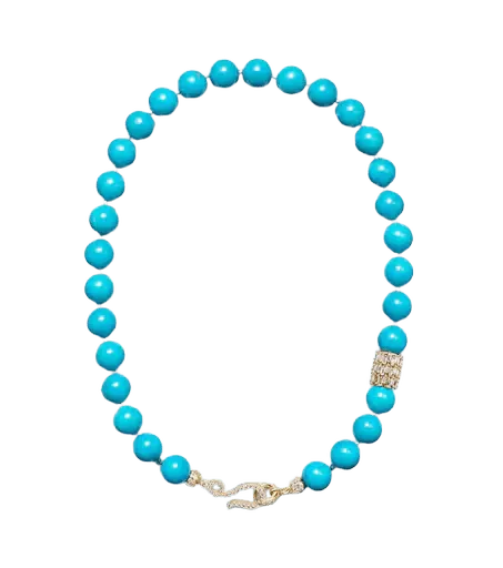 18kt gold necklace with turquoise and diamonds