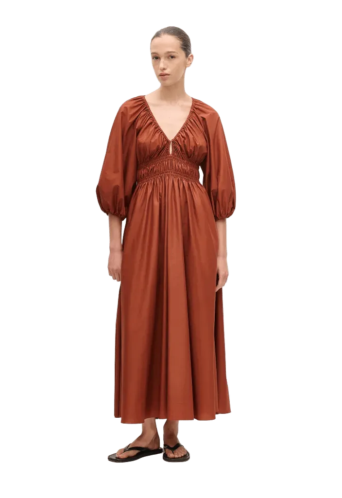 Shirred Plunge Button Dress