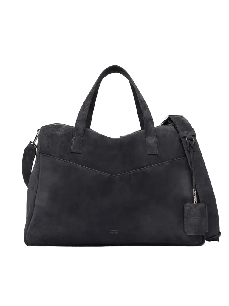 Extra-large shoulder bag in split leather - DARK GREY
