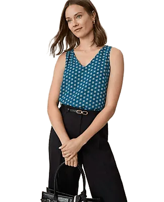 Floral Mixed Media V-Neck Shell