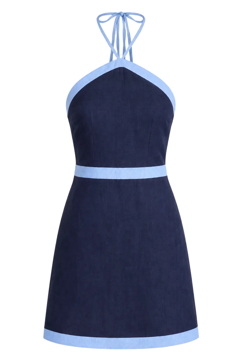 Navy & Cerulean Colorblock Judy Halter Mini Dress